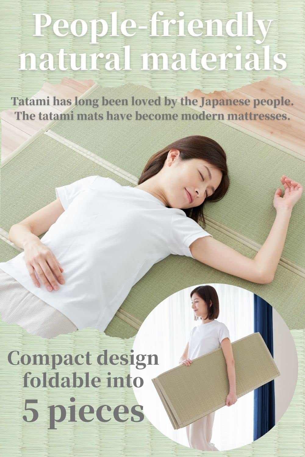 MustMat Tatami Mat Japanese Foldable Mattress Full Size Japanese Floor Bed  Mattress Rush Grass (Full)